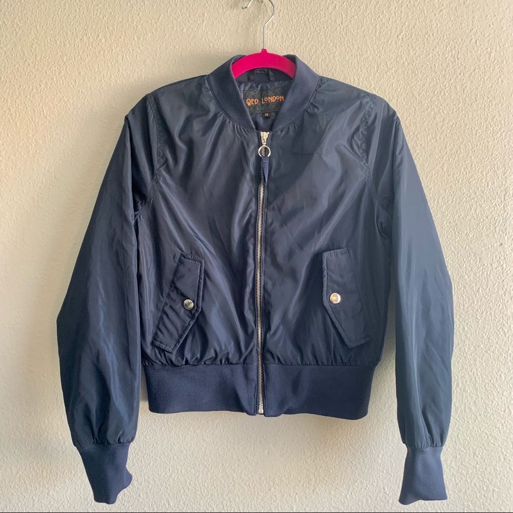 QED London Navy Blue Bomber Jacket